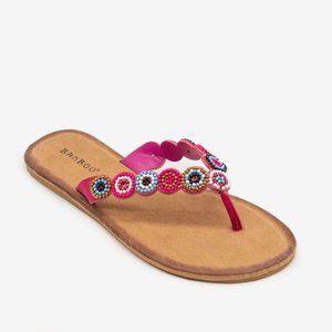 Bamboo Women Vintage Chic Beads Thong Summer Sandals - Fuchsia - Size 7